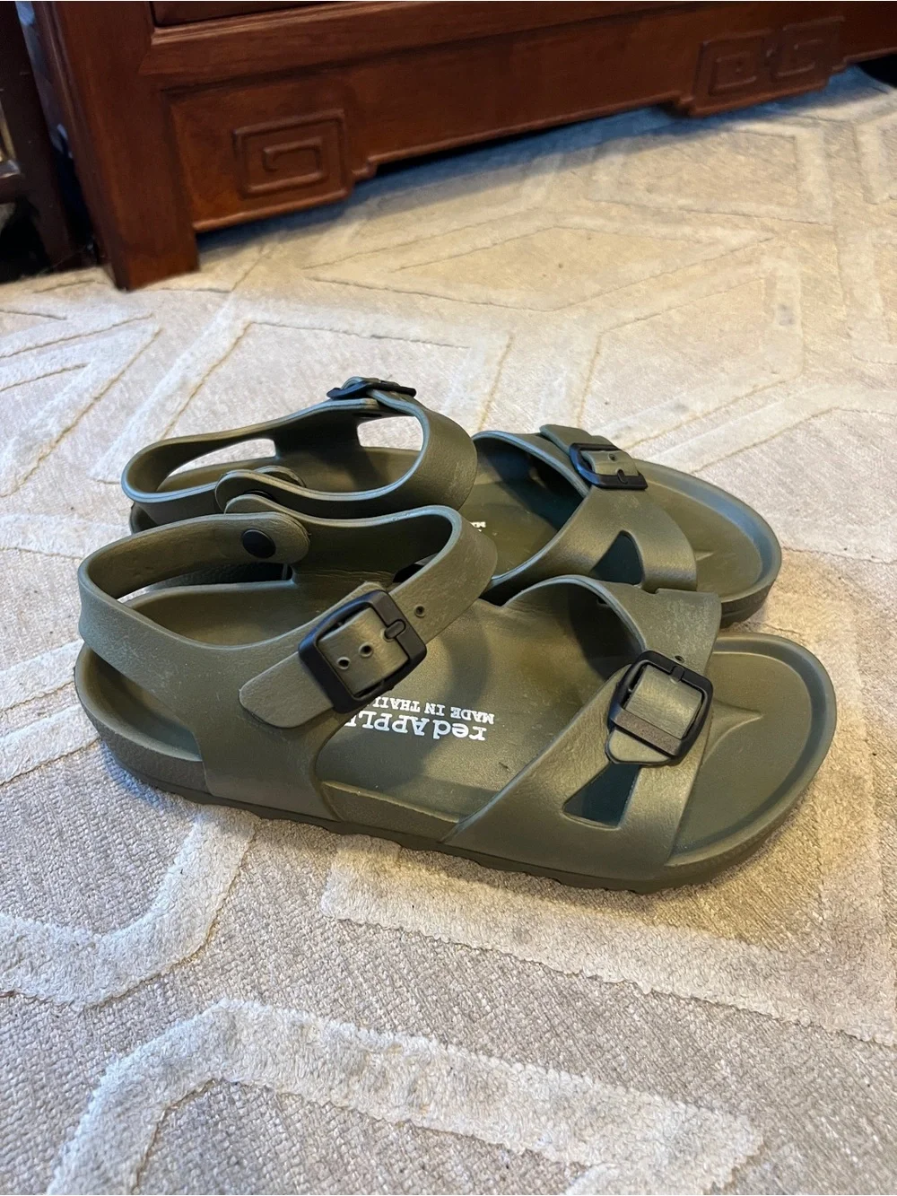 Apple Olive Green Kids Adjustable Strap Sandals